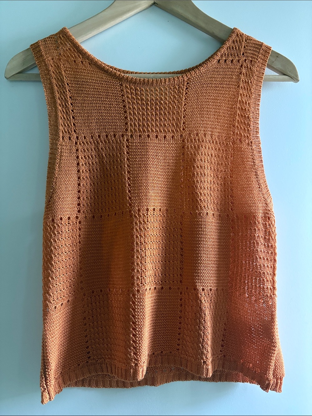 Kerisma Pumpkin Spice Rust Open Knit Tank Top Boho Fall Sweater